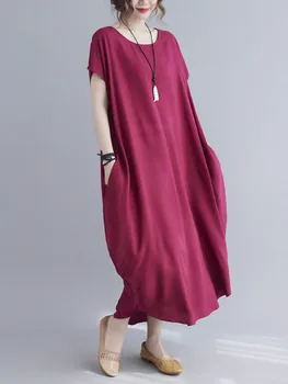 Kratki rukav, prevelike satin vintage haljine za žene svakodnevno slobodno duga donje ljetna haljina elegantna odjeća, сарафан 2022