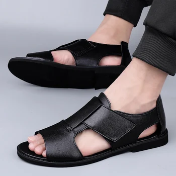 Ljetne Muške Sandale Od prave kože, Novi Dizajn, Modni Svakodnevne Crne Sandale bez Spojnica, Kožne Sandale, Gospodo Muške Sandale ravnim cipelama