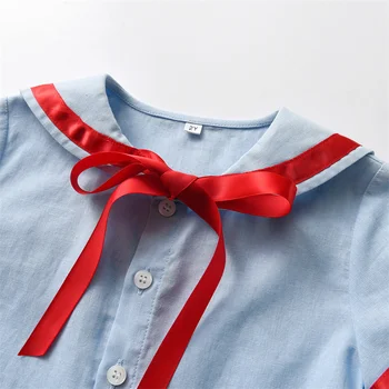 Ljetne haljine za djevojčice, Plava Dječje Odjeće s crvenim obrubima, Dječje Španjolski butik-odjeća, Iste setove za brata i Sestre