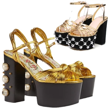 Luksuzne marke ženski ljeto trendi sandale na metalnu platformu, Velike dimenzije 34-42, vrlo Visoku Petu, debeli potplat, večernje ženske cipele sa Zakovicama