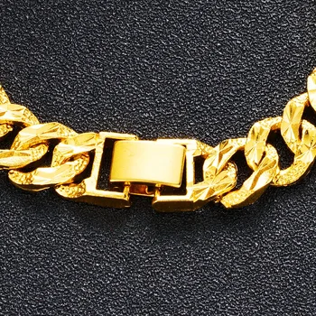 Luksuzni 24-каратный pozlaćena 10 mm kubanski narukvica-lanac dužine 19 vidi Narukvice obruča od zlata hip-hop boje čistog zlata način čiste za ljude žena