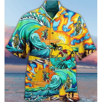 Majica sa 3d po cijeloj površini Lubanje, Havajski Košulju, Muške Casual Moda Majica Kratkih Rukava, Muška Odjeća, Slobodan I Prozračni Top