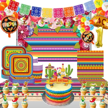 Meksiko Fešta Kaktus Tema Party Jednokratna Posuđe Papirnati Tanjuri, Šalice Salvete Tako Balon Meksička Stranka Suveniri Dekor Pribor