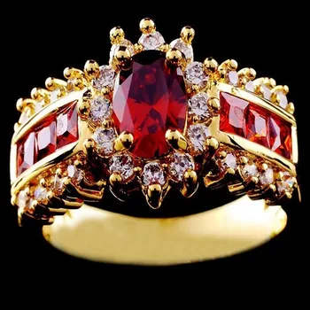 Moderan Crown Ovalnog Rez Crveni Kristal Kubni Cirkonij Prsten Za Žene Večernje Vjenčanja Vjenčani Nakit Pribor Pokloni Veličina 6-12