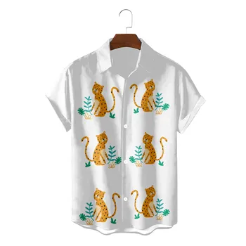 Moderan Havajski Majica Za Muškarce, Ljeto Plaža Odjeća, Camisa Blusas S Crtani Životinjama, Bluze Na Zakopčane, Ulica Ženska Košulja