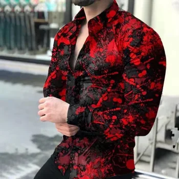 Muška Košulja Marke 2022 Muška Luksuzna Kvalitetna Košulja Dugih Rukava Poslovna Haljina Crveno Muška Haljina Za Prom Socijalna Casual Košulja po cijeloj površini