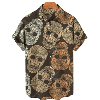 Muška majica 2022 godine, Vintage Havajski košulja po cijeloj površini Strašno Lubanje, Casual Moda, muška i ženska Gornja Ljetna muška Odjeća kratkih rukava