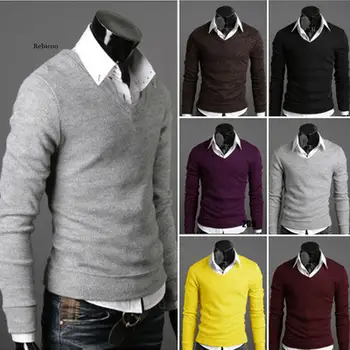 Muški Džemper Sa V-izrez, Jesenje Svakodnevne Tanki Džemper Dugih Rukava, Moderan Dizajn Pulover, Džemper, Muška Odjeća
