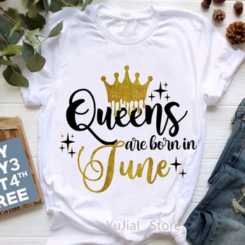 Najnovija Zlatna Kruna Queen su Rođeni u siječnju i prosincu t-Shirt s grafičkim po cijeloj površini Ženska Odjeća Majica Femme rođendanski Poklon Majice