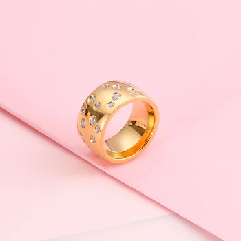 Nehrđajući Čelik Sjajan Gorski Kristal Prsten Za Žene Moda Luksuzni Zlatna Boja Vjenčani Prsten, Pribor I Nakit