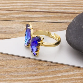 Nidin Novi Modni Dizajn Veličanstveni Prsten s Kravatom, 10 Boja, Prozirni Kristal Podesivi Prsten za Žene, Večernje Nakit