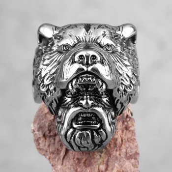Nordijsko viking warrior medvjed od nehrđajućeg čelika gospodo prsten punk hip-hop vintage za muškarce dečko poklon nakit kreativnost u rasutom stanju