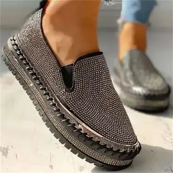 Nove ženske patike sa šljokicama, Svakodnevne ženske mrežaste cipele čipka-up s malim dijamantima, udoban вулканизированная cipele s debelim potplatima, 2022