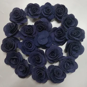 Novi 20 kom/paket Tamno plava Ruža Ručne 3,5 cm Tkanina Ruža denim Cvijeće Ručno DIY Svadbeni Buket Cvijeća Pribor Za Kosu