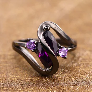 Novi Jedinstveni Crni Prstenovi Trendi Ljubičasta Prsten s Kristalima CZ za Žene Luksuzni Ovalni Prsten s Цирконием Vjenčanja Vjenčani Nakit 2020 Vruće