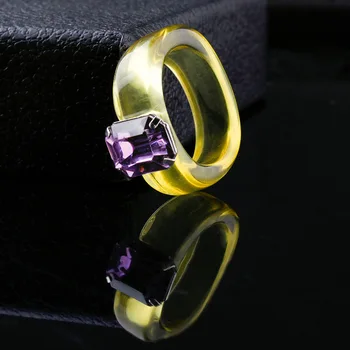 Novi Korejski Modni Prozirni Akrilni Prsten Od Boje Smole S Pravokutnom Crystal, Jednostavan Prsten Za Žene, Berba Ženske Lijepe Nakit