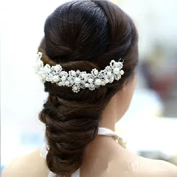 Novi korejski kosa Bijeli biseri crystal nevjesta šlem ručno vjenčanicu pribor za vjenčanje nakit za kosu 1 kom. Besplatna Dostava
