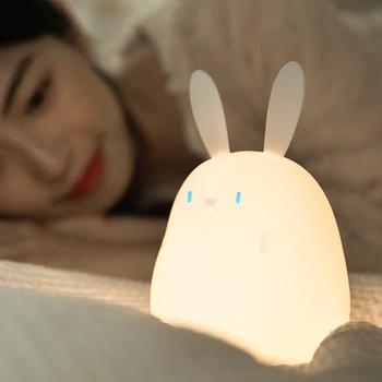 Noćno svjetlo dječji zec led Silikon svjetiljka s Podesivim Svjetline Osjetljiv Senzor USB Punjiva slatka zec sa životinjama za dječje sobe
