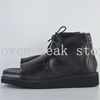 Owen Seak/Muške Sandale; Cipele; Rimske Sandale s visokom Берцем; japanke; Luksuzne Cipele Od prave Kože čipka-up; muške sandale Owen Crne Boje