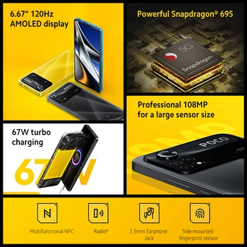 POCO X4 Pro 5G Globalna verzija od 128 GB i 256 GB Smartphone 108 Mp Trostruka skladište 67 W Turbo Snapdragon 695 Procesor 120 Hz AMOLED