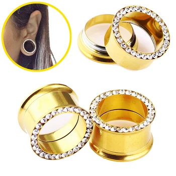 Par Crystal Zlatne Boje Navoj Earplugs Kalibar Nosila Piercing Tijelo Tunel Alat za Uši 4-25 mm Piercing Nakit