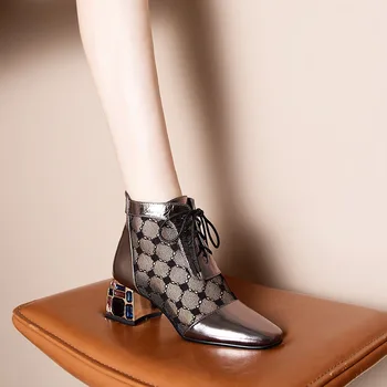 Phoentin/Ljetne ženske čizme; zbirka 2022 godine; Prozračna cipele od lakirane kože s rešetkom i patent-zatvarač na trgu crystal petu grašak; Velike Dimenzije 34 ~ 42 FT1873