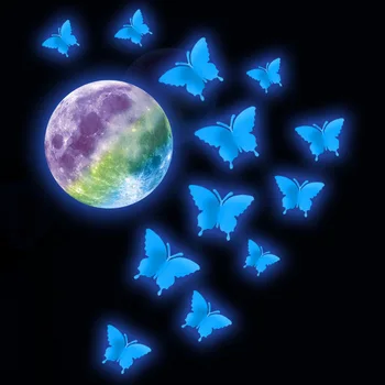 Plava Duga Mjesec Svijetli u Mraku Leptir Naljepnice Za Zid Sjajne Naljepnice za Uređenje Dnevnog boravka