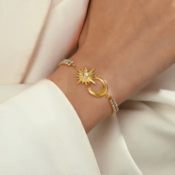 Polumjesec, zvijezda, šarm, dual teniski narukvica-lanac za žene, elegantna narukvica od nehrđajućeg čelika, visoke kvalitete, ne тускнеющий dragulj