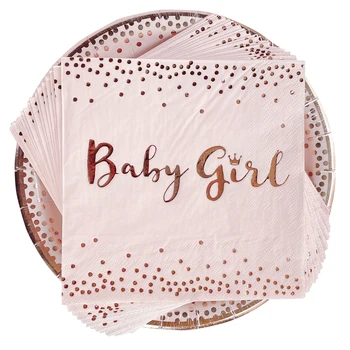 Pribor Za 20 Folija Za Baby Rose Gold Rose Jednokratna Proizvodnja Tanjur Maramice Šalice Rođendan Djevojka Čajanka Posuđe Set Nakita