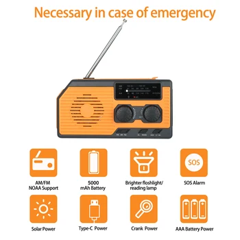 Prijenosni Solarni Radio Disaster Radio FM Stereo Prijemnik 5000 mah AM Držač Za Punjenje Power Bank IPX3 SOS Alarm LED Svjetiljka