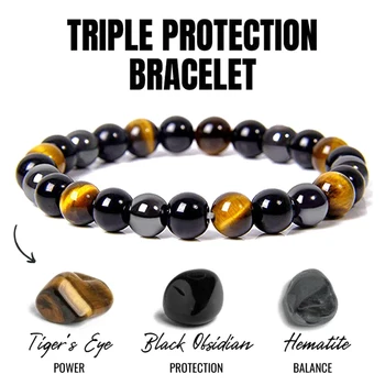 Prirodni Crni Opsidijan Hematit Tiger Eye Perle, Narukvice za Muškarce za Magnetnu Zaštitu Zdravlja Ženske Ukrase za Duše Pulsera Hombre