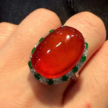Prirodni халцедон pozitivan crveni ovalni veliki jaje lice prsten otvaranje podesivi kineski stil svojstven klasicni ženski nakit