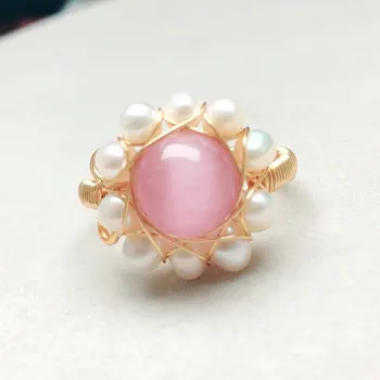 Promocija lider prodaje novi unikatni nakit dama elegantan sintetički dragi kamen prirodni biseri podesivi vintage prst prsten za žene