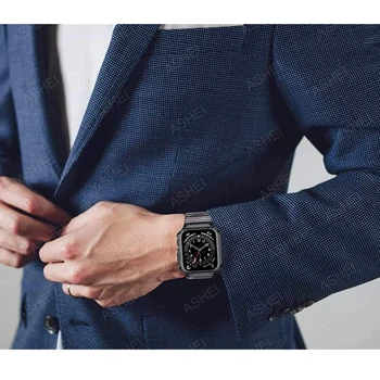 Remen + torbica za Apple watch 7 45 mm 41 mm remen s torbicom za iwatch se 6 5 4 3 44 mm 42 mm 40 mm 38 mm Remen od nehrđajućeg čelika TPU torbica