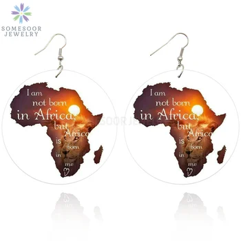 SOMESOOR Obojene Afro Lav Black Art Kartica Drveni Viseći Naušnice U Afričkom Stilu Born Me Saying Drveni Viseći Ukras Za Žene Pokloni