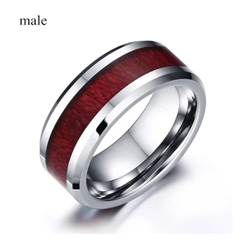 Smeđe crveno drvo je zrnata muški prsten od nehrđajućeg čelika sa štrasom donje prsten za vjenčanje nakit par prsten je poklon za novu godinu