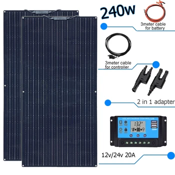 Solarni panel od 12 v 240 W 20A modul solarnog punjača fotoelektrični kit dom sustav za akumulatora RV brod kamp karavan kamp PV