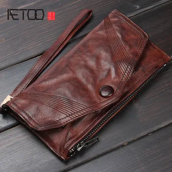 Starinski muški kožni novčanik AETOO, kožnu torbicu s kopčom prvi sloj, клатч