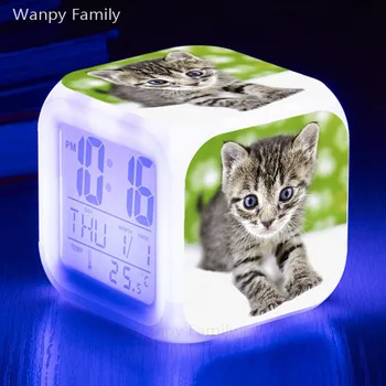 Super Slatka Mačka Budilnik 7 Boja Noćna Svjetla Multifunkcionalni Digitalni Alarm Dječja Soba Alarm