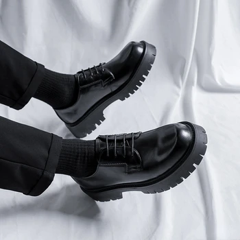 Svakodnevni Kožne Cipele u britanskom stilu, univerzalni Trend Svadbene cipele S okruglim Vrhom, Udobne Muške Cipele, Chaussure Homme