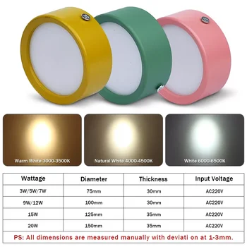 Svjetiljka bez pogona LED3W 5W 7W 9W Macaron 7-svjetiljka u boji, pogodan za spot rasvjeta kuhinje, spavaće sobe, dnevnog boravka