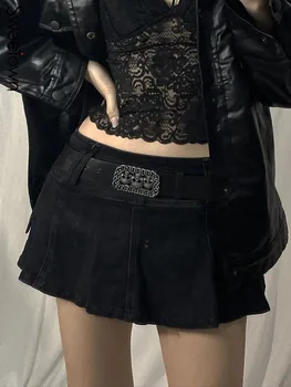 Sweetown Gotička Crni Traper Mikro Mini Gaćice Suknja S Niskim Strukom Y2K Grunge Suknje, Ženske 2022 Proljeće Korejski Moda Bijeli Traper Suknja