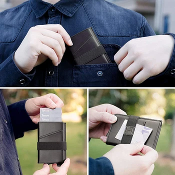 Torbica za Kreditne Kartice za Muškarce od Prave Kože, Aluminijski Tanak Novčanik, Minimalistički RFID-Sigurnosni Smart-Torbicu za Kartice s Dressing