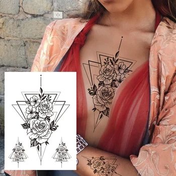 Trokutasti Cvijet Privremene Tetovaže Za Žene I Muškarce Odrasle Djece Geometrija Gora Mesec Je Tetovaža Naljepnica Crna Lažna Velika Tetovaža Tjestenina