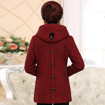 UHYTGF Elegantna jakna za majka 5XL Velike veličine, ženska Monotono odjeća, divlje vune kaput s kapuljačom, proljeće-jesen, svakodnevne toplo ženski kaput 1024