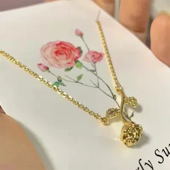 Valentinovo Ruža Cvijet Ogrlice za Žene Par Romantični Crystal Lanca Privjesak Ogrlicu Djevojka Vjenčanje College Nakit Poklon