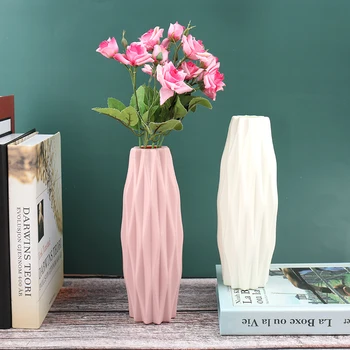 Vaza Za Cvijeće, Bijela, Imitacija Keramike Cvjetni Lonac Ukras Osnovnoj Plastične Vaze