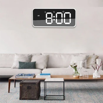 Veliki Digitalni Led Mirror Glazbeni Alarm Ponovi Kućnog Zidne Dekoracije Spavaća Soba Stol Punjač Za Telefon, Sat Upravljanje Zvukom Svjetla