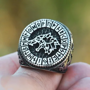 Viking nordway vuk glava poganske slavenske Rune Фенрир prsten na prst za muškarce vintage retro srebrni prsten punk modne muške prsten