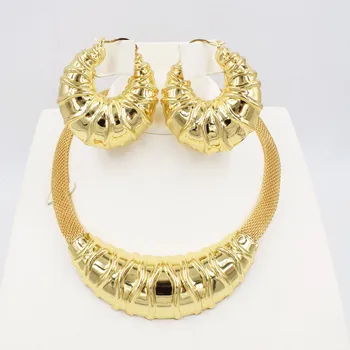 Visoka Kvaliteta Ltaly 750 Zlatne boje Nakit VELIKI Skup Za Žene afričke ogrlice nakit modni ogrlica set naušnice nakit